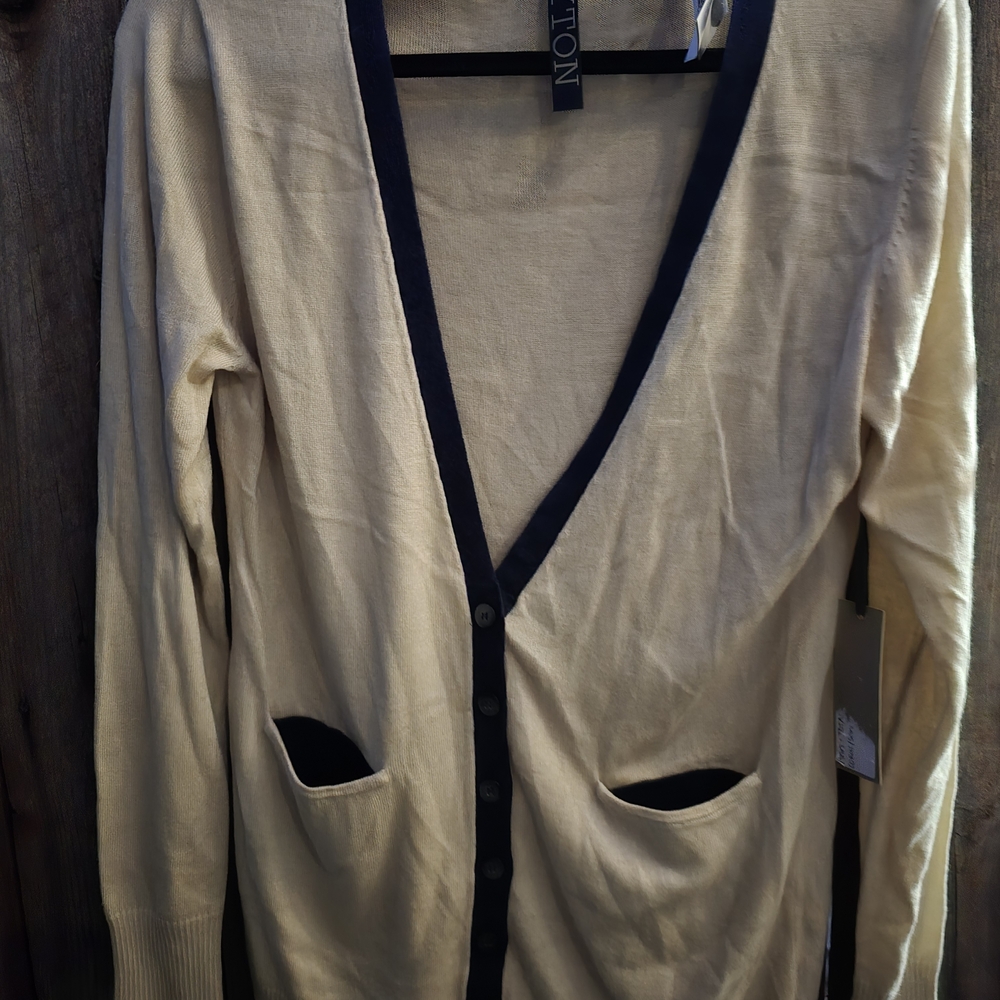 Elegant Cream Cardigan with Black Trim